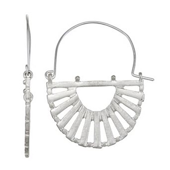 Emberly Silver Tone Fan Wire Hoop Earrings