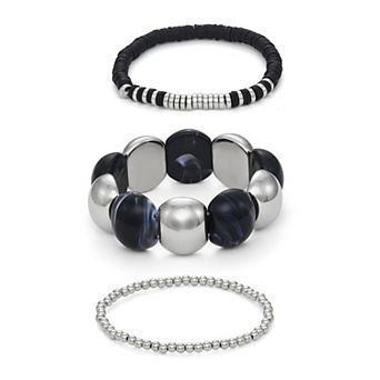 Emberly Silver Tone 3 pc Statement Beaded Bracelet Set