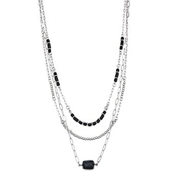 Emberly Silver Tone Beaded Layered Necklace