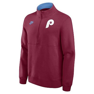 Men's Nike Burgundy Philadelphia Phillies Cooperstown Collection Fleece Half-Zip Pullover