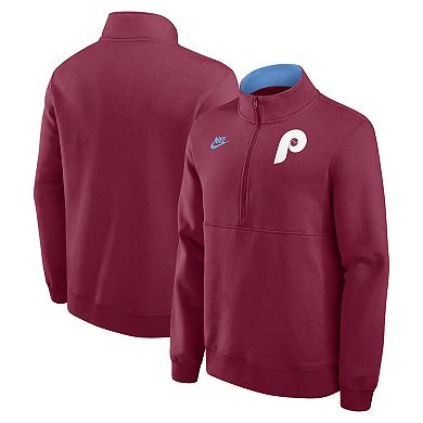 Men's Nike Burgundy Philadelphia Phillies Cooperstown Collection Fleece Half-Zip Pullover