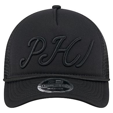 Men's New Era Black Philadelphia Phillies City Initial 9FORTY A-Frame M-Crown Adjustable Trucker Hat