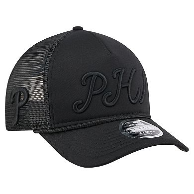 Men's New Era Black Philadelphia Phillies City Initial 9FORTY A-Frame M-Crown Adjustable Trucker Hat