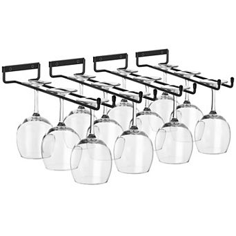 Sorbus 4 Pack 12 Inch Wall Mounted Wine Glass Racks for Under Cabinet - Holds Up to 4 Glasses Each