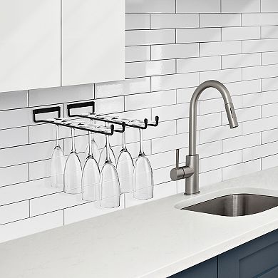 Sorbus 4 Pack 12 Inch Wall Mounted Wine Glass Racks for Under Cabinet - Holds Up to 4 Glasses Each