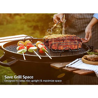 Sorbus Non-Stick Rib Rack - Porcelain Coated Steel Roasting Stand - Holds 4 Rib Racks
