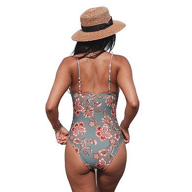 Women's Cupshe Boho V-Neck Ruched One-Piece Swimsuit