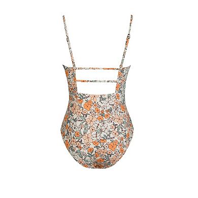 Women's Cupshe Retro Floral Square Neck One-Piece Swimsuit
