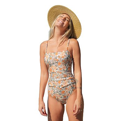 Women's Cupshe Retro Floral Square Neck One-Piece Swimsuit