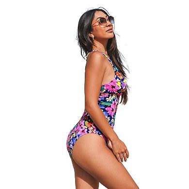 Women's Cupshe Textured Deep V-Neck Keyhole One-Piece Swimsuit