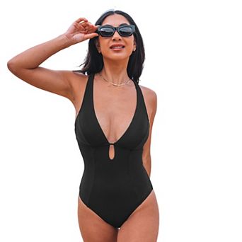 Women's Cupshe Textured Deep V-Neck Keyhole One-Piece Swimsuit