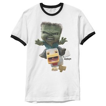 Men's Minecraft Chicken Jockey Attack Graphic Ringer Tee