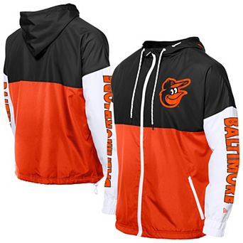 Men's�New Era Orange/Black Baltimore Orioles Color Block Full-Zip Hoodie Windbreaker