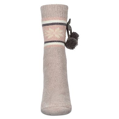 Women's Snowflake Pom Pom Plush-Lined Slipper Socks
