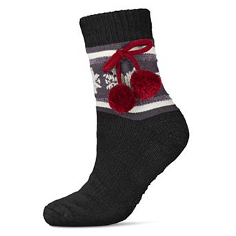 Women's Snowflake Pom Pom Plush-Lined Slipper Socks