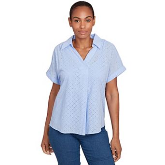 Hearts of Palm Women's Anchors Away Short Sleeve Eyelet Pull Over Top