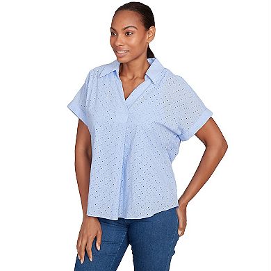 Hearts of Palm Women's Anchors Away Short Sleeve Eyelet Pull Over Top