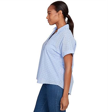 Hearts of Palm Women's Anchors Away Short Sleeve Eyelet Pull Over Top