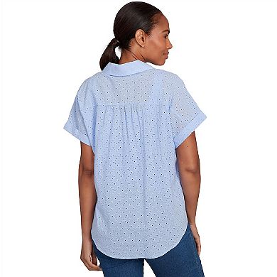 Hearts of Palm Women's Anchors Away Short Sleeve Eyelet Pull Over Top