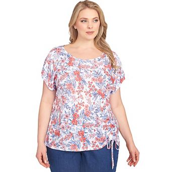 Hearts of Palm Plus Size Anchors Away Floral Side Tie Top