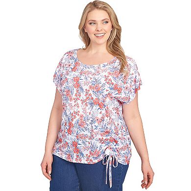 Hearts of Palm Plus Size Anchors Away Floral Side Tie Top