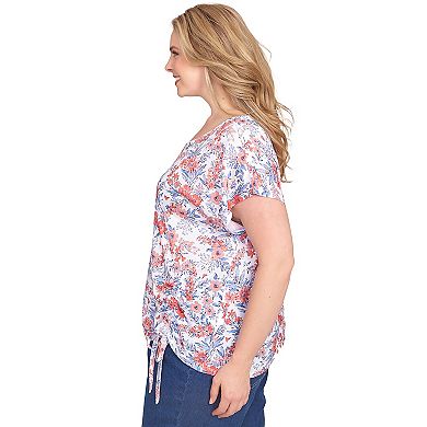Hearts of Palm Plus Size Anchors Away Floral Side Tie Top