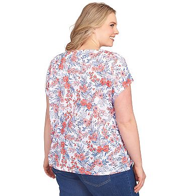 Hearts of Palm Plus Size Anchors Away Floral Side Tie Top
