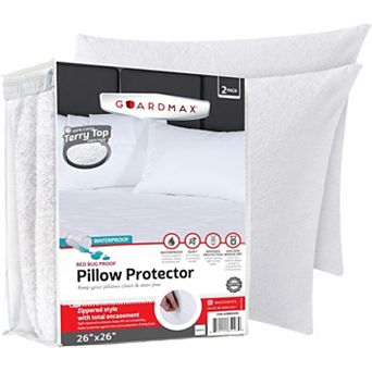 Guardmax Terry Cotton Waterproof Pillow Protector with Zipper - White (2 Pack)