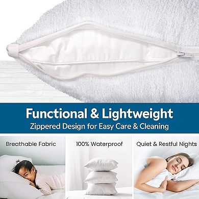 Guardmax Terry Cotton Waterproof Pillow Protector with Zipper - White (2 Pack)