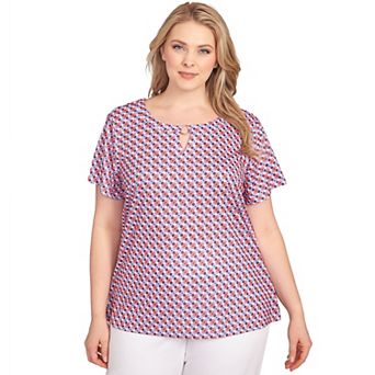 Hearts of Palm Plus Size Anchors Away Short Sleeve Print Top