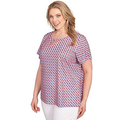 Hearts of Palm Plus Size Anchors Away Short Sleeve Print Top