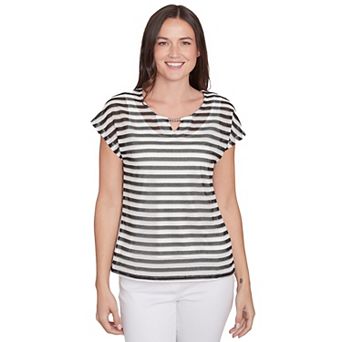 Hearts of Palm Women's In Black & White Short Sleeve Stripe Top