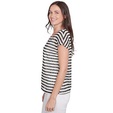 Hearts of Palm Women's In Black & White Short Sleeve Stripe Top
