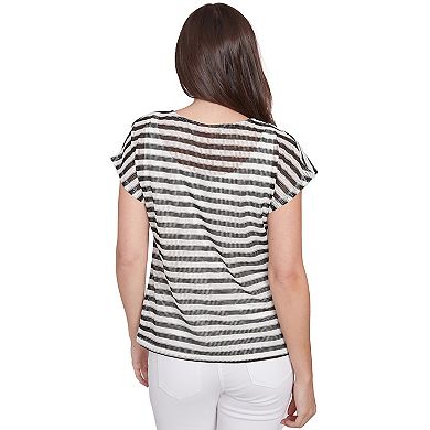 Hearts of Palm Women's In Black & White Short Sleeve Stripe Top