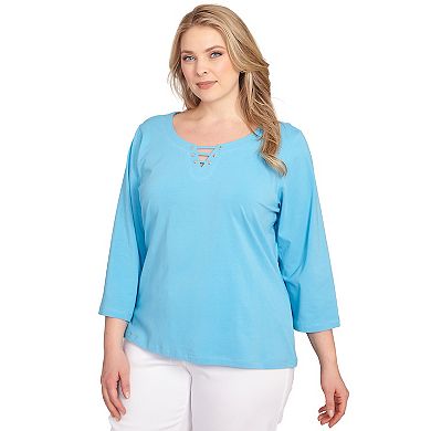 Hearts of Palm Plus Size It Had To Be Blue 3 qtr sleeve Solid Top