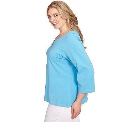 Hearts of Palm Plus Size It Had To Be Blue 3 qtr sleeve Solid Top