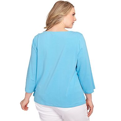 Hearts of Palm Plus Size It Had To Be Blue 3 qtr sleeve Solid Top