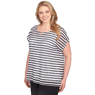 Hearts of Palm Plus Size In Black & White Short Sleeve Stripe Top