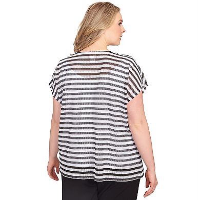 Hearts of Palm Plus Size In Black & White Short Sleeve Stripe Top