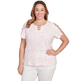 Hearts of Palm Plus Size In Black & White Short Sleeve Should Cut Out Top
