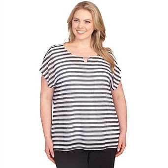 Hearts of Palm Plus Size In Black & White Short Sleeve Stripe Top