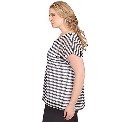 Hearts of Palm Plus Size In Black & White Short Sleeve Stripe Top