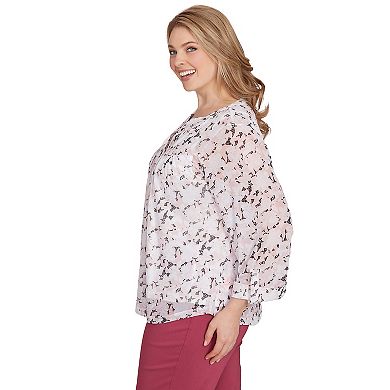 Hearts of Palm Plus Size In Black & White Floral Mesh Top