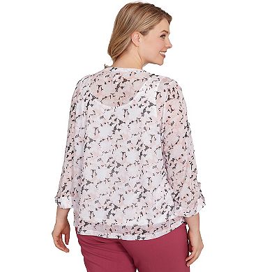 Hearts of Palm Plus Size In Black & White Floral Mesh Top