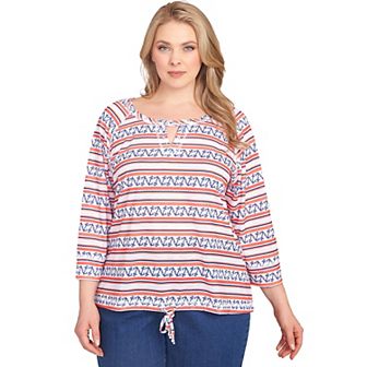 Hearts of Palm Plus Size Anchors Away Drawstring Top