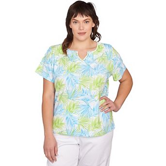 Hearts of Palm Plus Size It's A Spring Thing Short Sleeve Leaf Print Top