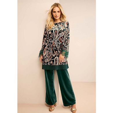 Roaman's Women's Plus Size Wide Leg Velour Pant
