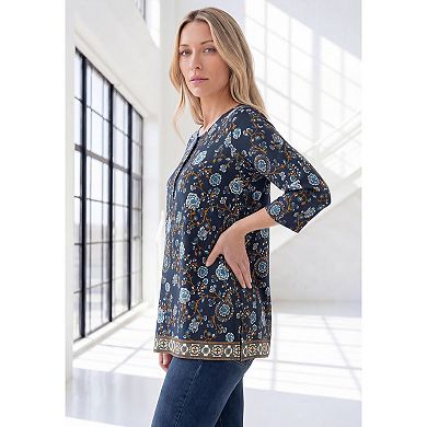 Roaman's Women's Plus Size Henley Ultra Drape Tunic