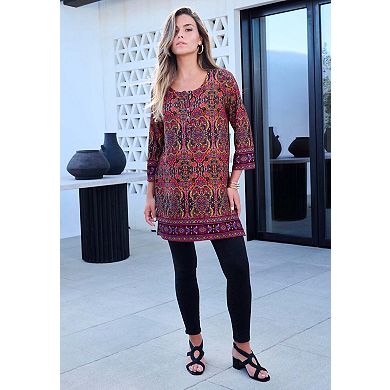 Roaman's Women's Plus Size Henley Ultra Drape Tunic
