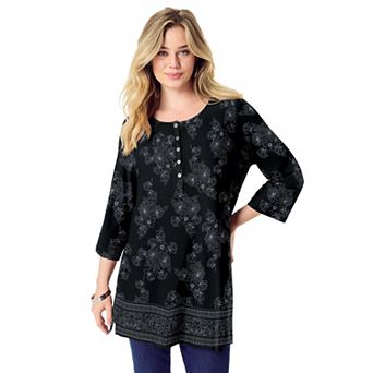 Roaman's Women's Plus Size Henley Ultra Drape Tunic